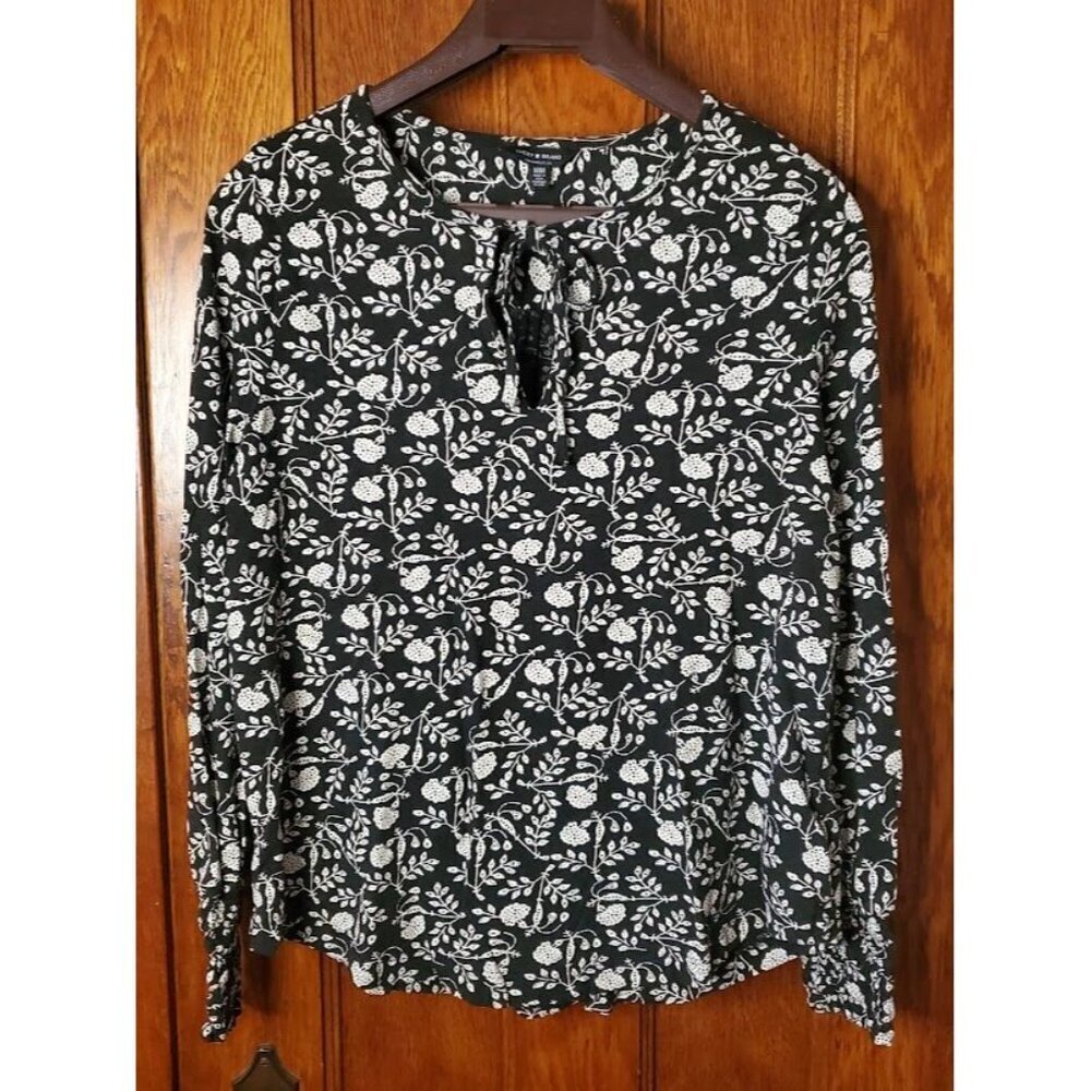 Lucky Brand Women's The Neck Blouse Whimsical Floral Print Long Sleeve Blouse M